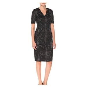 Calvin Klein Short Sleeve Black Snakeskin Print Midi Dress Size 6
